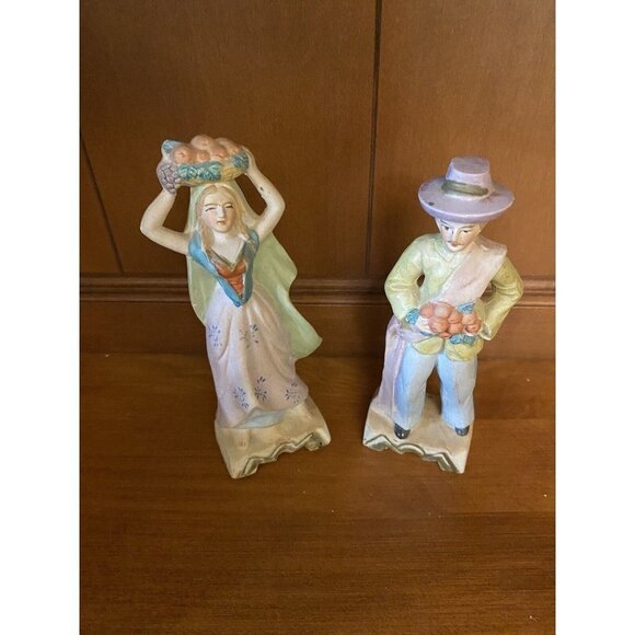 Vintage Man and Woman Ceramic Figurines ~ 6" Tall - Hadson Occupied Japan - Picture 1 of 5